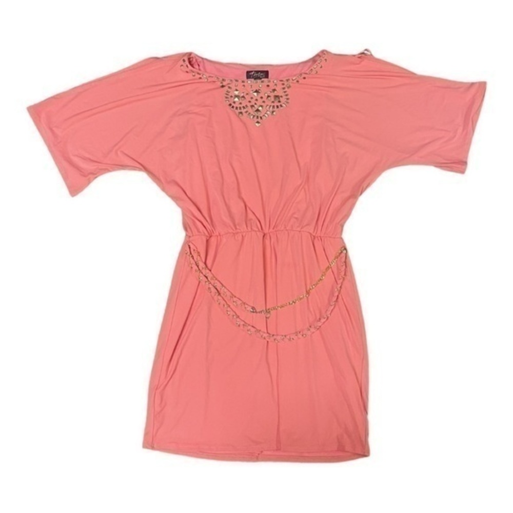 Thalia Sodi Women M/M Cold Shoulder Blouson Dress Belted Studs Stretch Orange